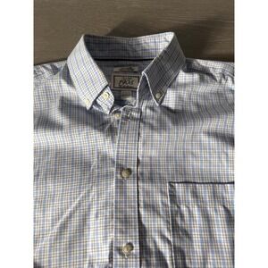 JOS A. Bank 1905 Men's Tailored Fit Button Down Shirt Plaid Blue White 16 1/2-34
